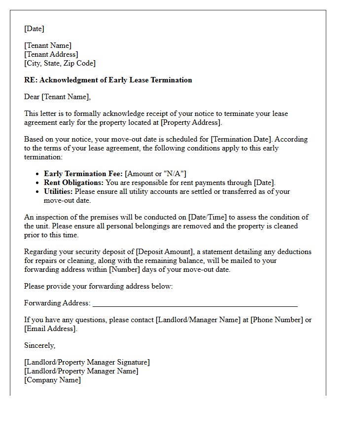 Early Lease Termination Acknowledgment Letter