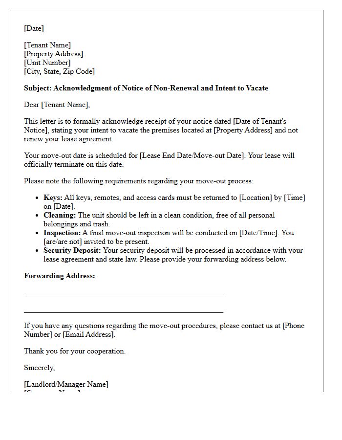 Notice of Non-Renewal and Intent to Vacate Acknowledgment Letter