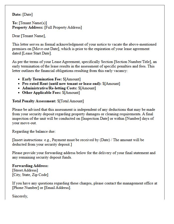 Penalty Assessment and Early Vacate Acknowledgment Letter