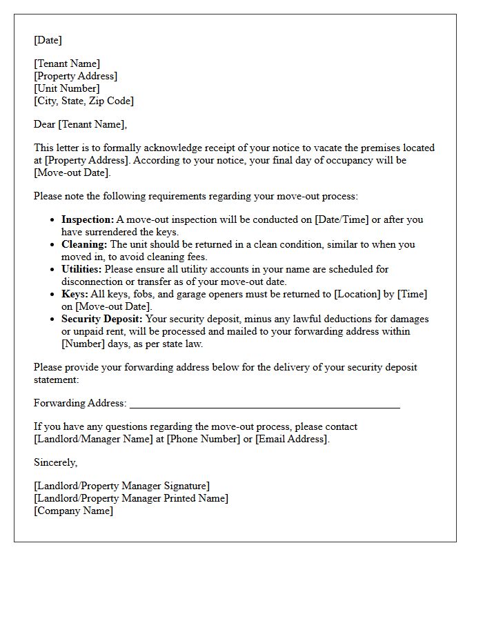 Standard Intent to Vacate Acknowledgment Letter