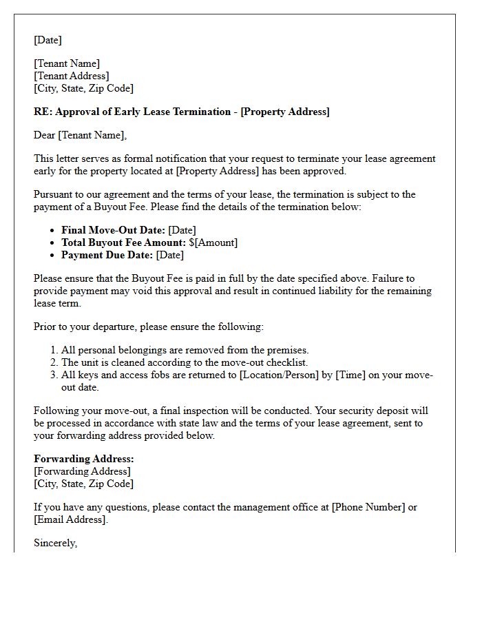 Buyout Fee Early Lease Termination Approval Letter
