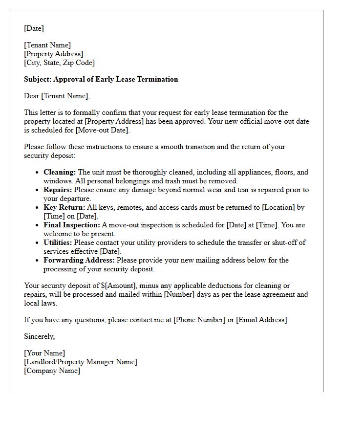 Early Lease Termination Approval And Move-Out Instruction Letter