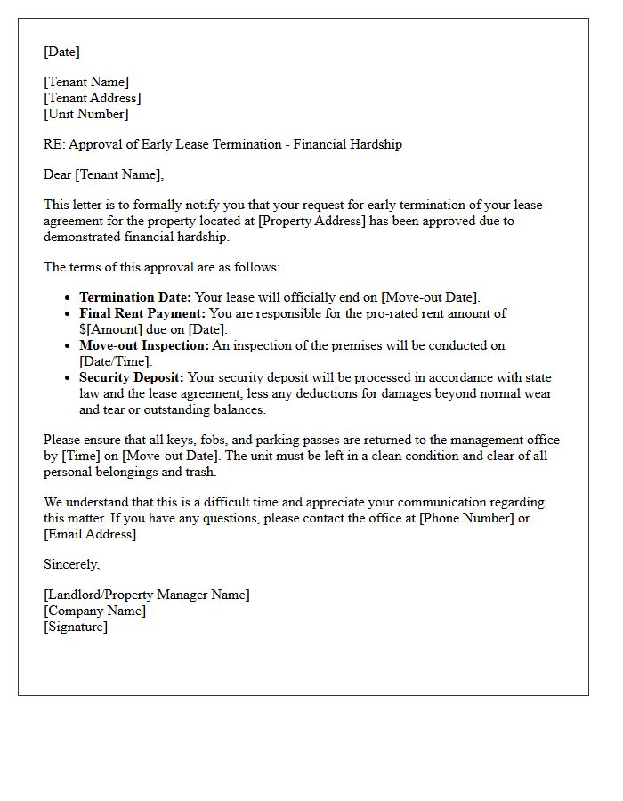 Financial Hardship Early Lease Termination Approval Letter