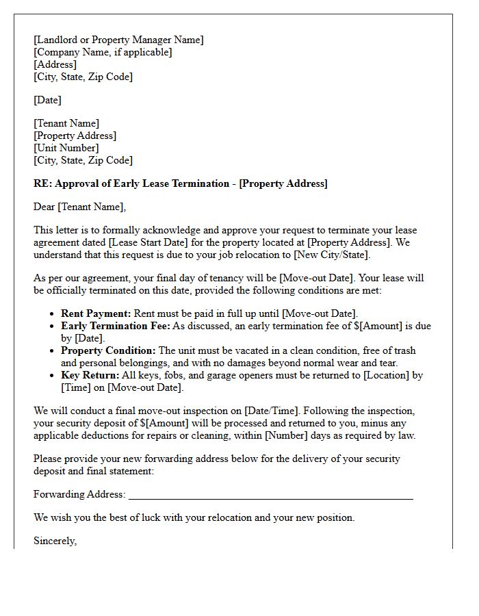 Job Relocation Early Lease Termination Approval Letter