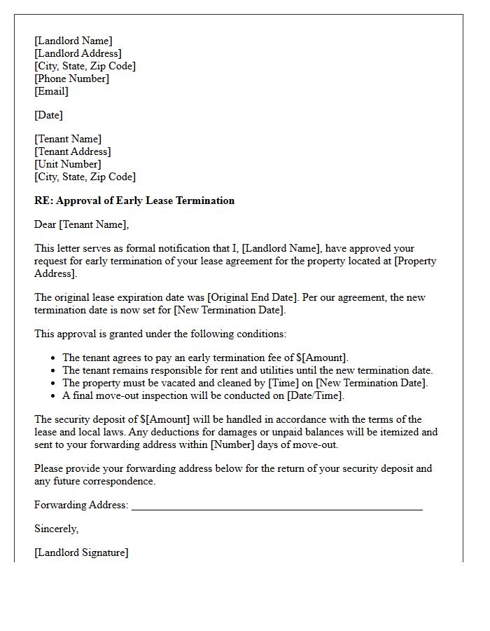 Landlord Approval Letter For Tenant Early Lease Termination