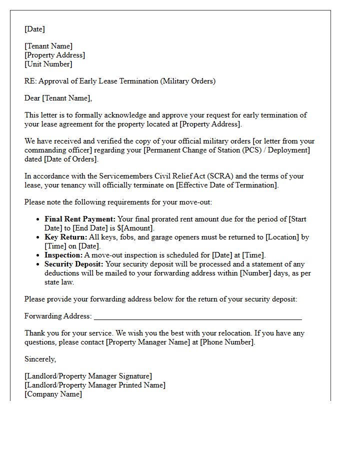 Military Relocation Early Lease Termination Approval Letter