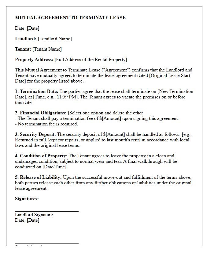 Mutual Agreement Letter For Early Lease Termination