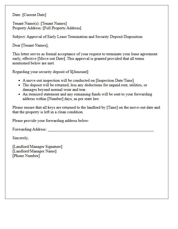 Security Deposit And Early Lease Termination Approval Letter