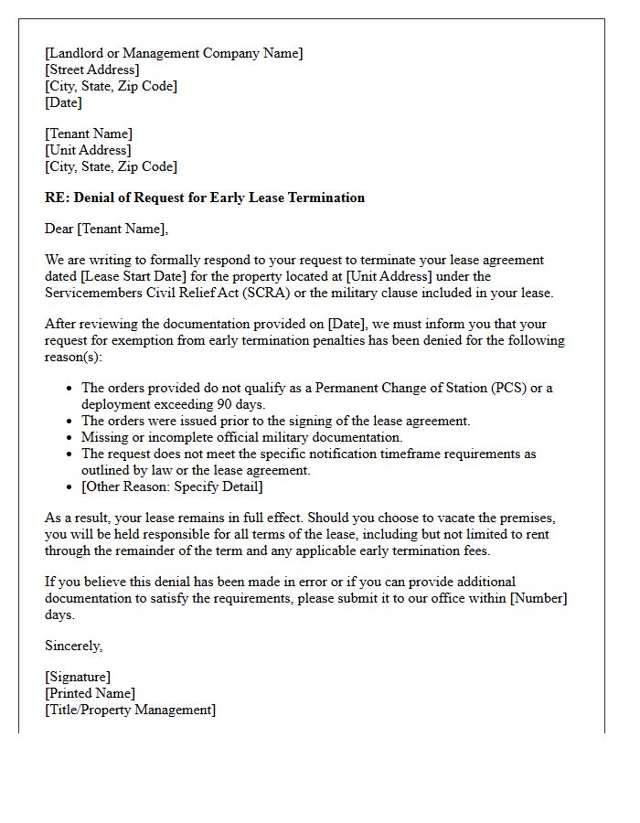 Military Clause Early Lease Termination Exemption Denial Letter