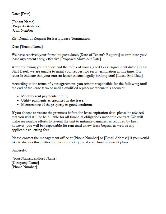 Standard Denial of Early Lease Termination Letter