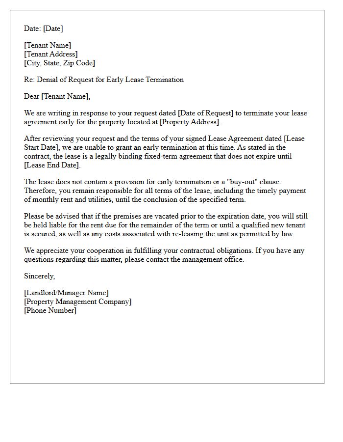Strict Fixed-Term Lease Early Termination Denial Letter