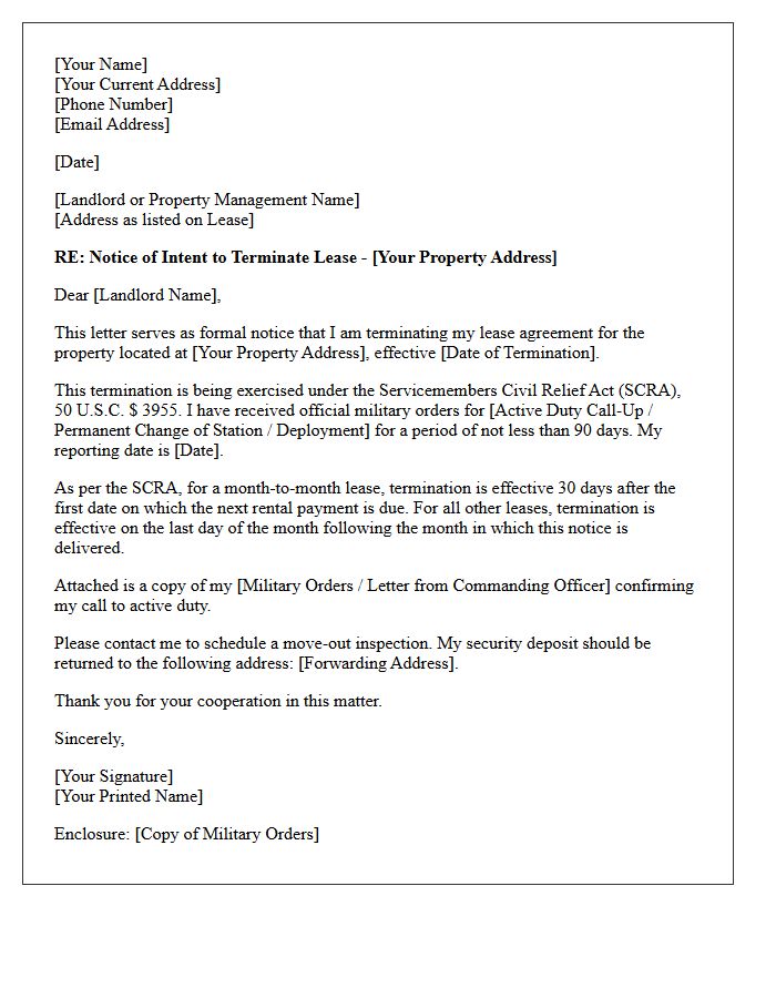 Active Duty Call-Up Early Lease Termination Letter