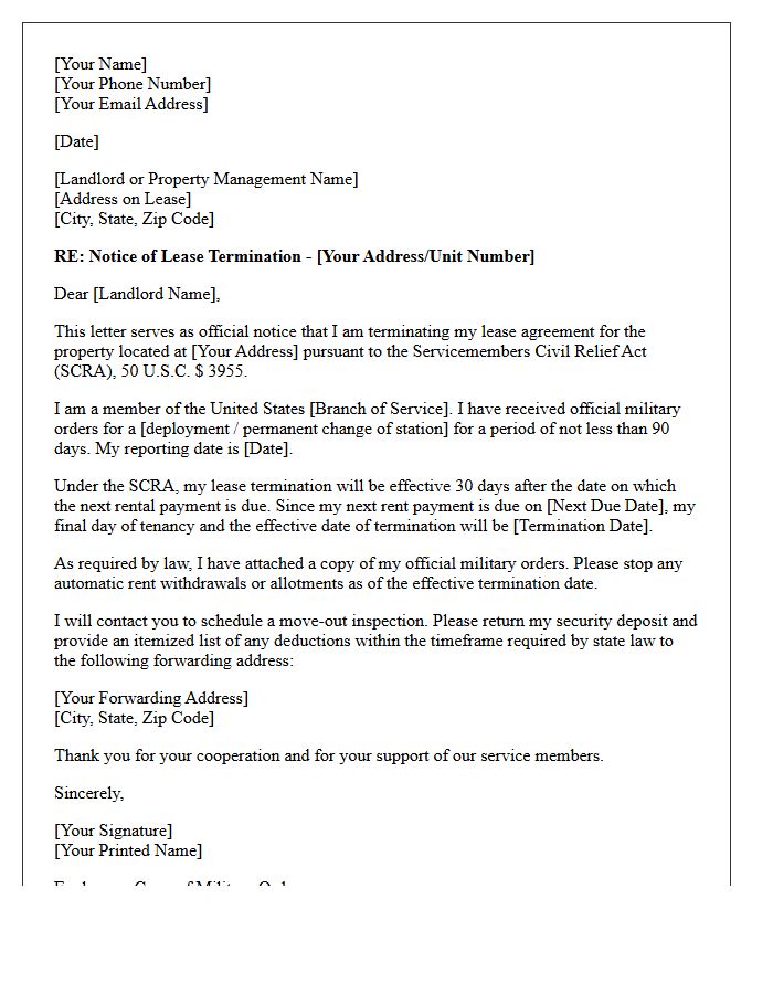 Deployment Lease Termination Notice Under SCRA Letter