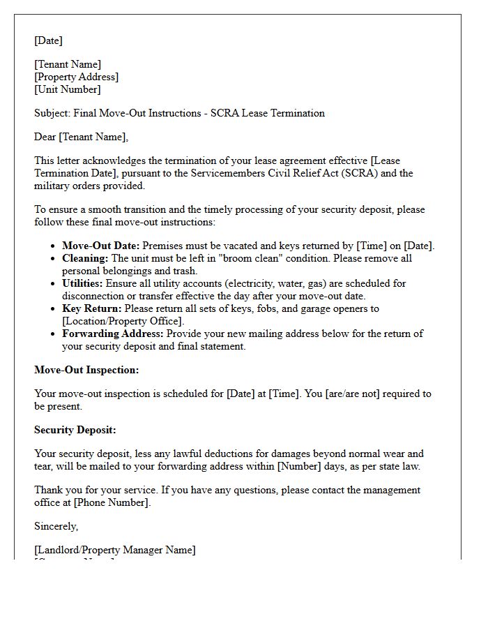 Final Move-Out Instructions for SCRA Lease Termination Letter