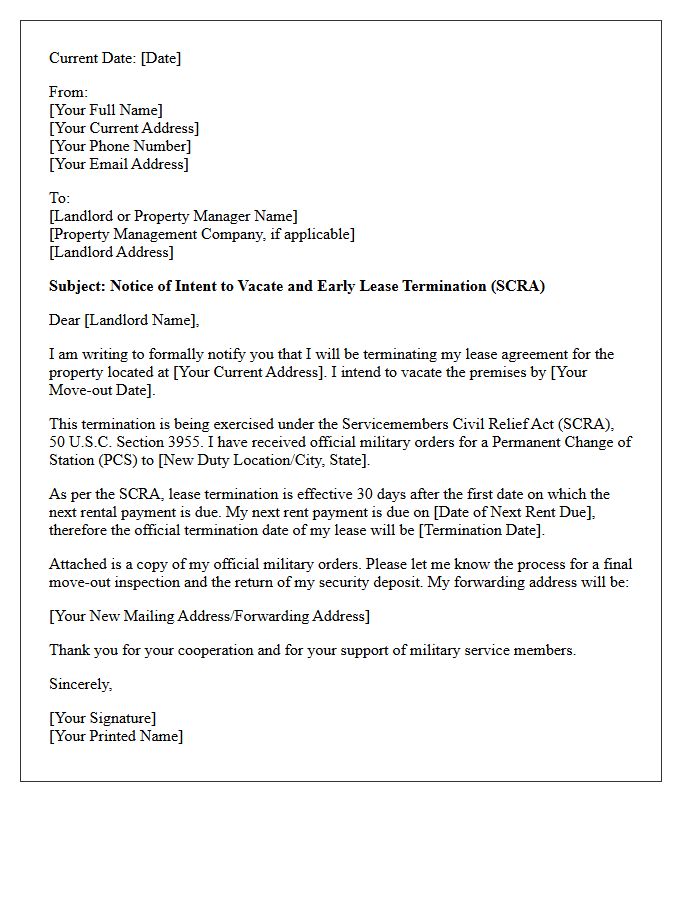 Military Permanent Change of Station Early Lease Termination Letter