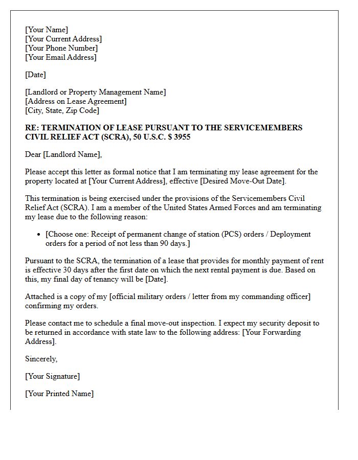 Notice of Intent to Vacate Under Servicemembers Civil Relief Act Letter