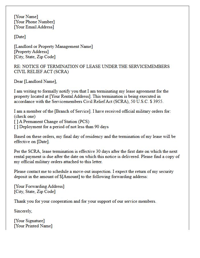 SCRA Military Orders Submission and Lease Termination Letter