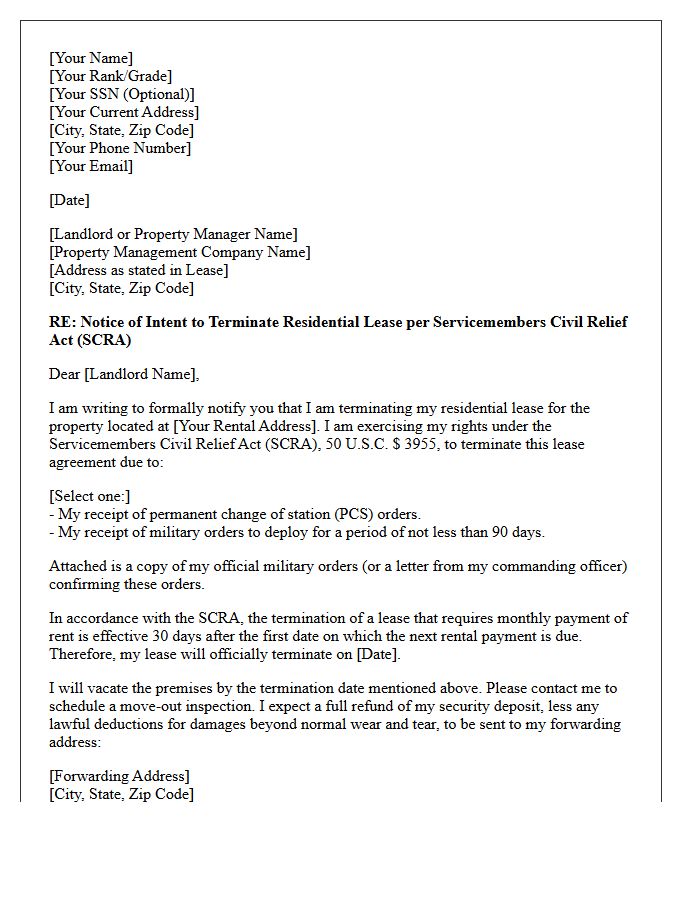 Servicemembers Civil Relief Act Lease Termination Request Letter
