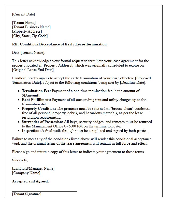 Commercial Property Conditional Early Lease Termination Acceptance Letter