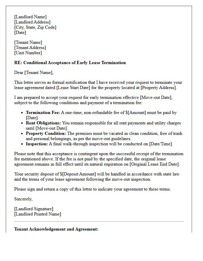 Fee-Contingent Conditional Early Lease Termination Acceptance Letter