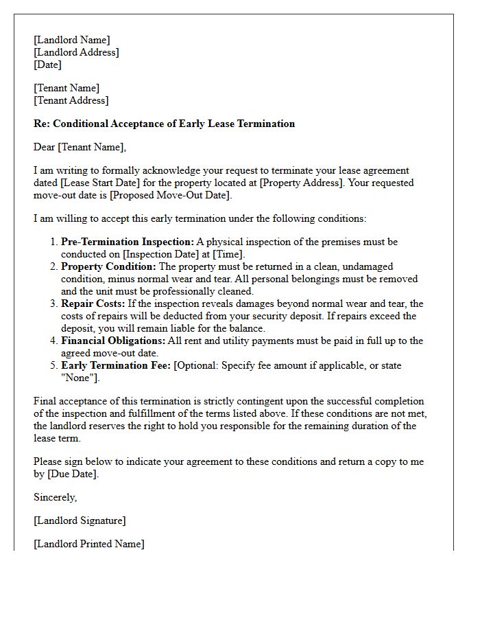 Inspection-Dependent Conditional Early Lease Termination Acceptance Letter