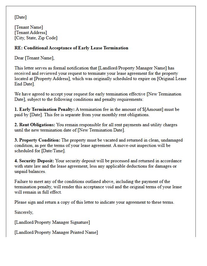 Penalty-Based Conditional Early Lease Termination Acceptance Letter