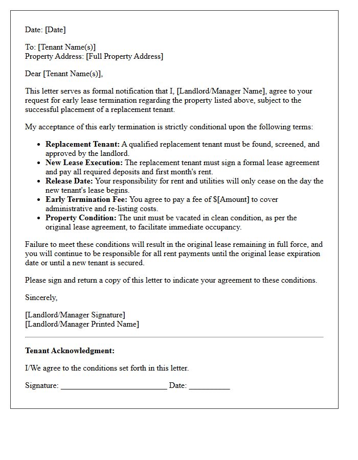 Replacement Tenant Conditional Early Lease Termination Acceptance Letter