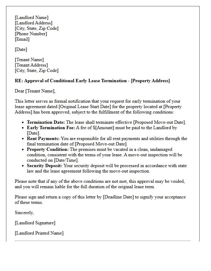 Standard Approval of Conditional Early Lease Termination Letter