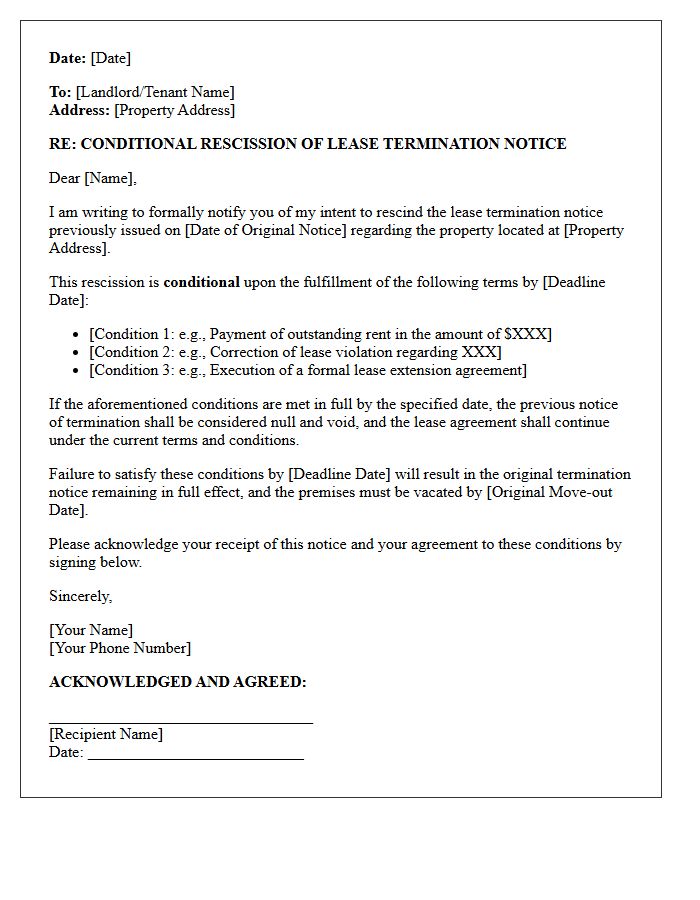 Conditional Letter Rescinding Previous Lease Termination Notice