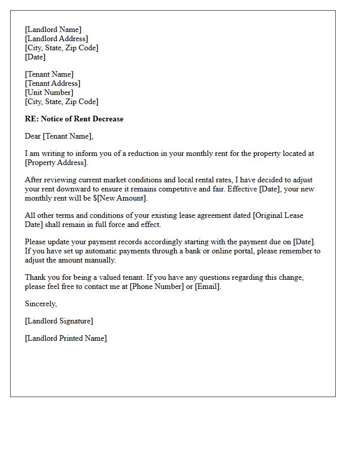 Notice of Rent Decrease Letter Due to Market Conditions