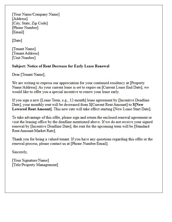 Notice of Rent Decrease Letter for Early Lease Signing