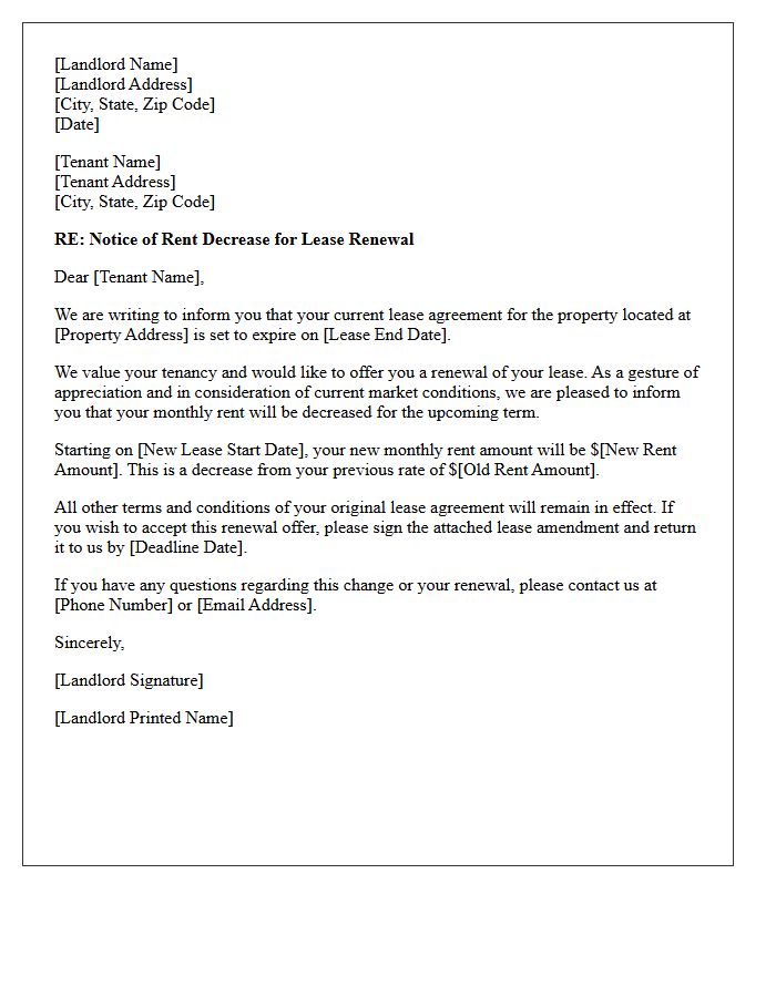 Notice of Rent Decrease Letter for Lease Renewal