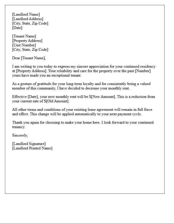 Notice of Rent Decrease Letter for Long-Term Tenant Loyalty