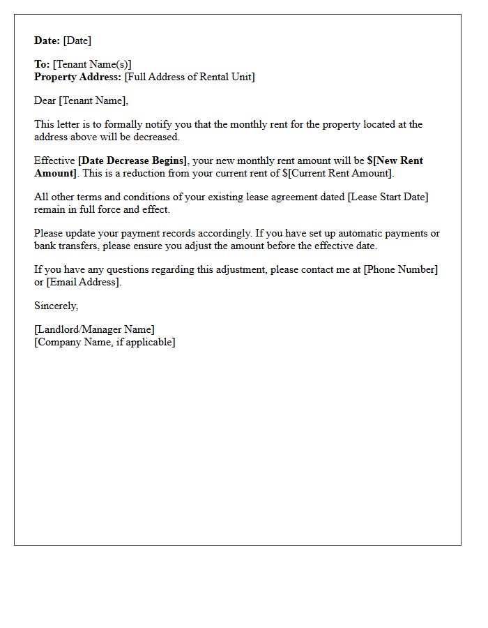 Standard Notice of Rent Decrease Letter