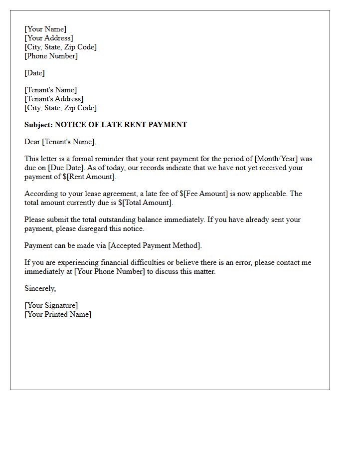 First Demand for Late Rent Payment Letter