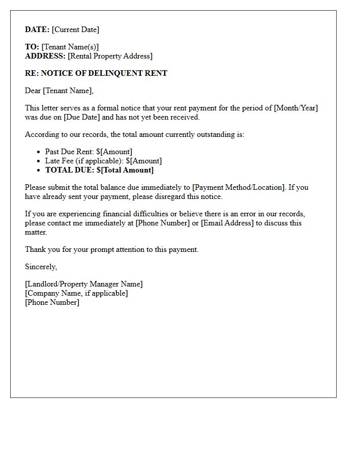 First Notice for Delinquent Rent Letter