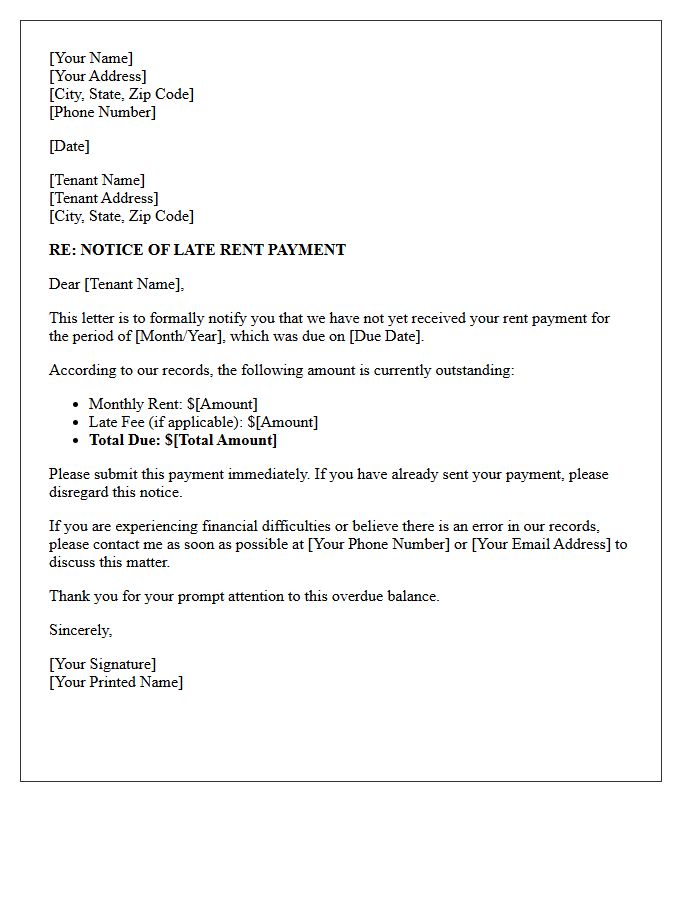 First Notice of Late Rent Payment Letter