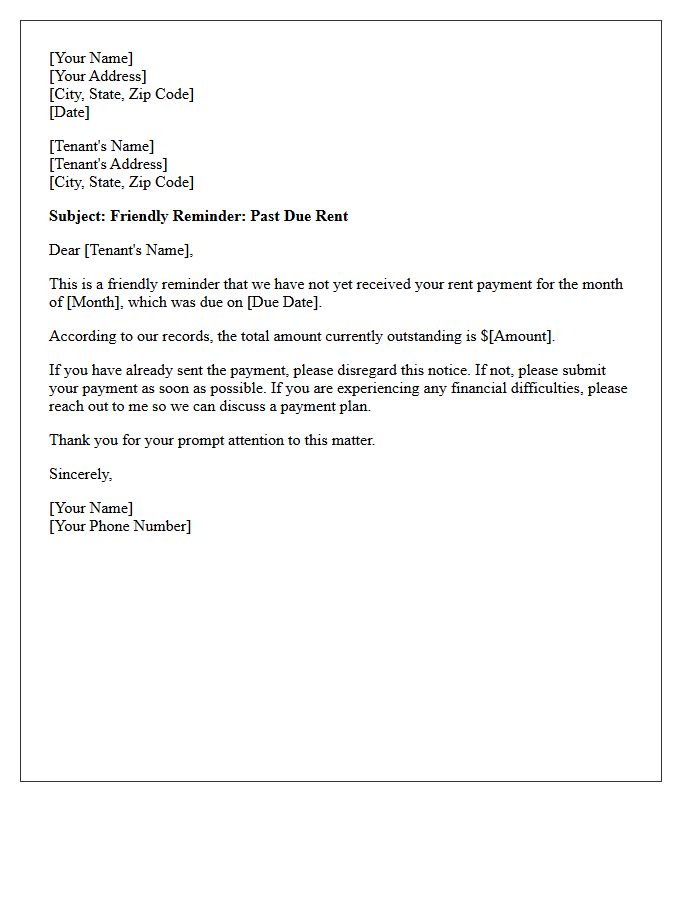 Friendly Reminder of Past Due Rent Letter