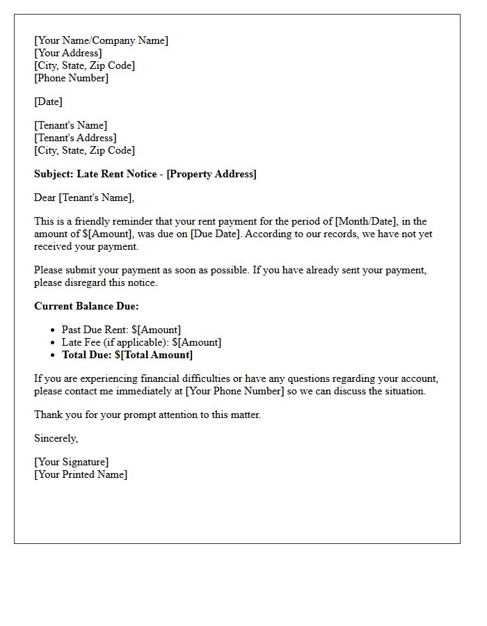 Initial Late Rent Reminder Letter