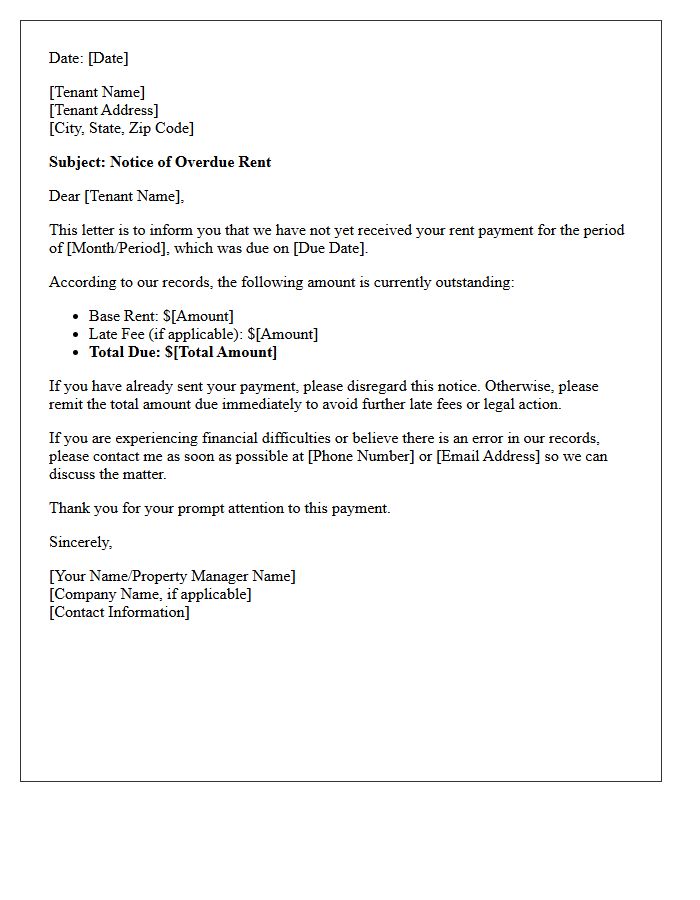 Initial Overdue Rent Notification Letter