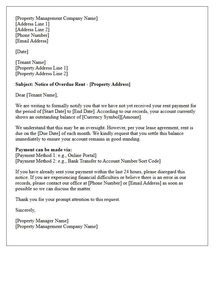 Property Management First Rent Arrears Letter