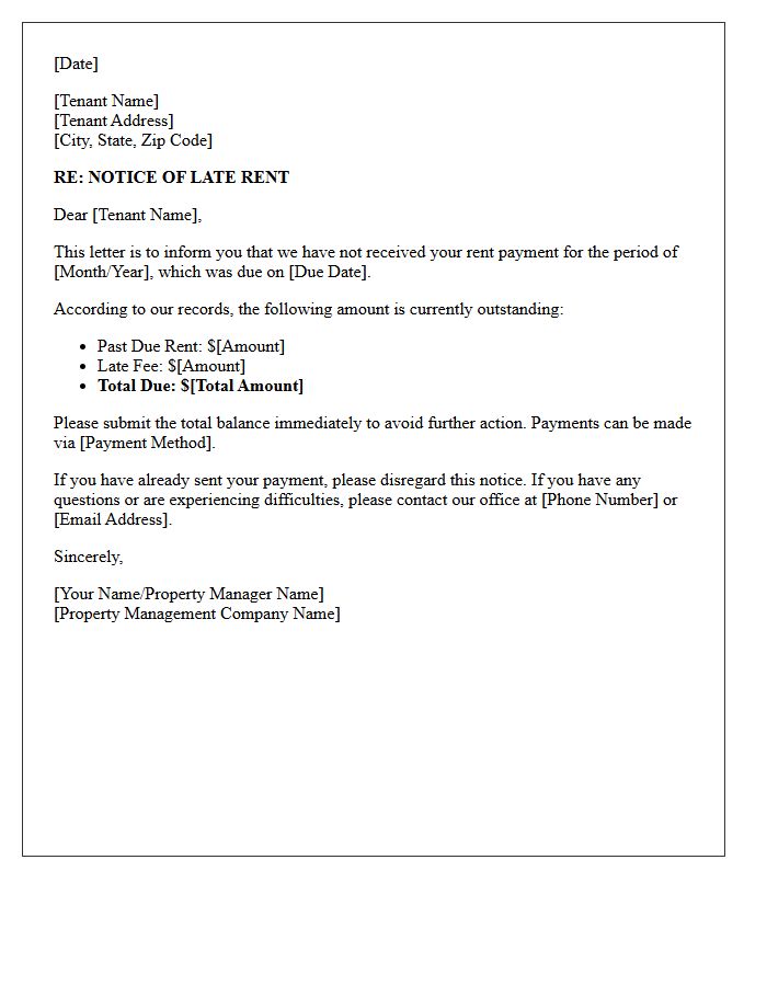 Property Management Late Rent Notice Letter