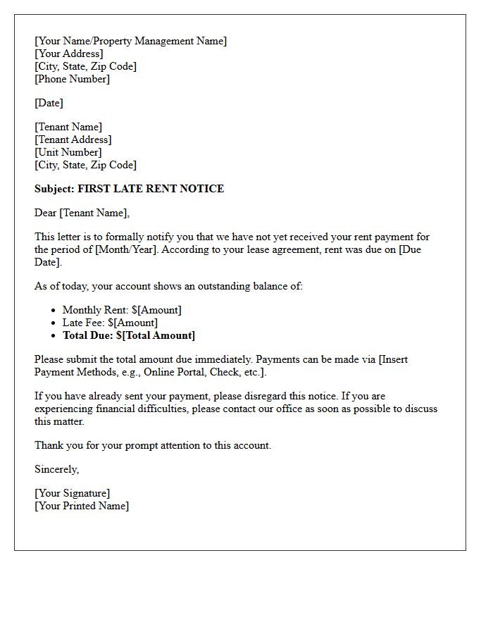 Tenant First Late Rent Warning Letter