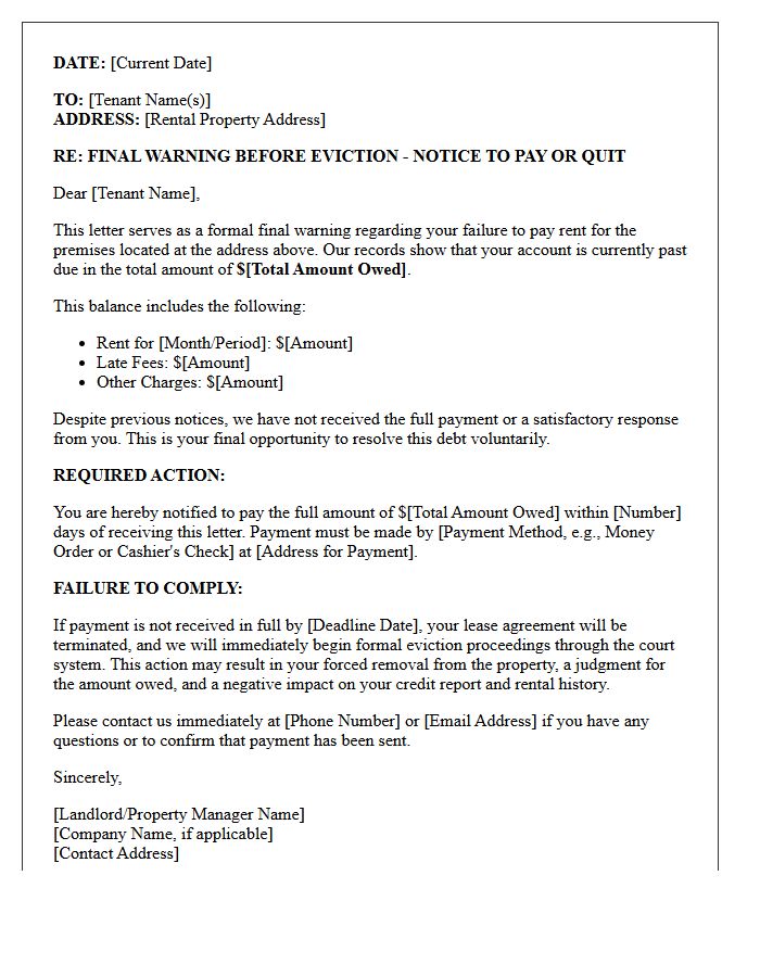 Final Warning Before Eviction Rent Letter