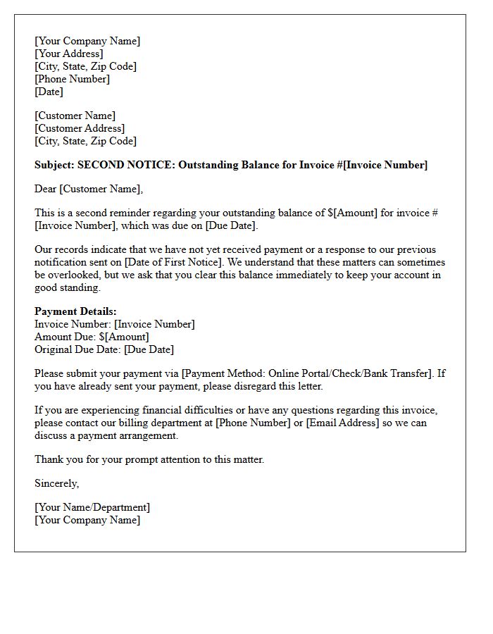 Outstanding Balance Second Notification Letter