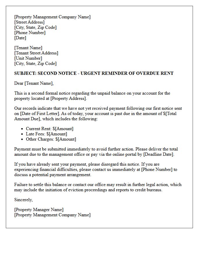 Property Management Rent Default Second Letter