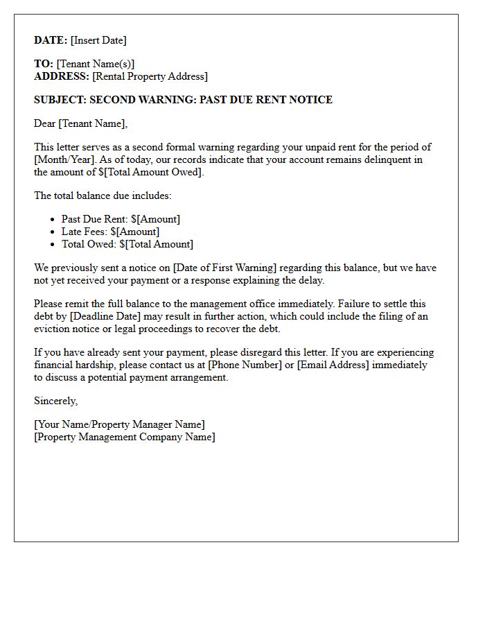 Property Management Second Warning Rent Letter