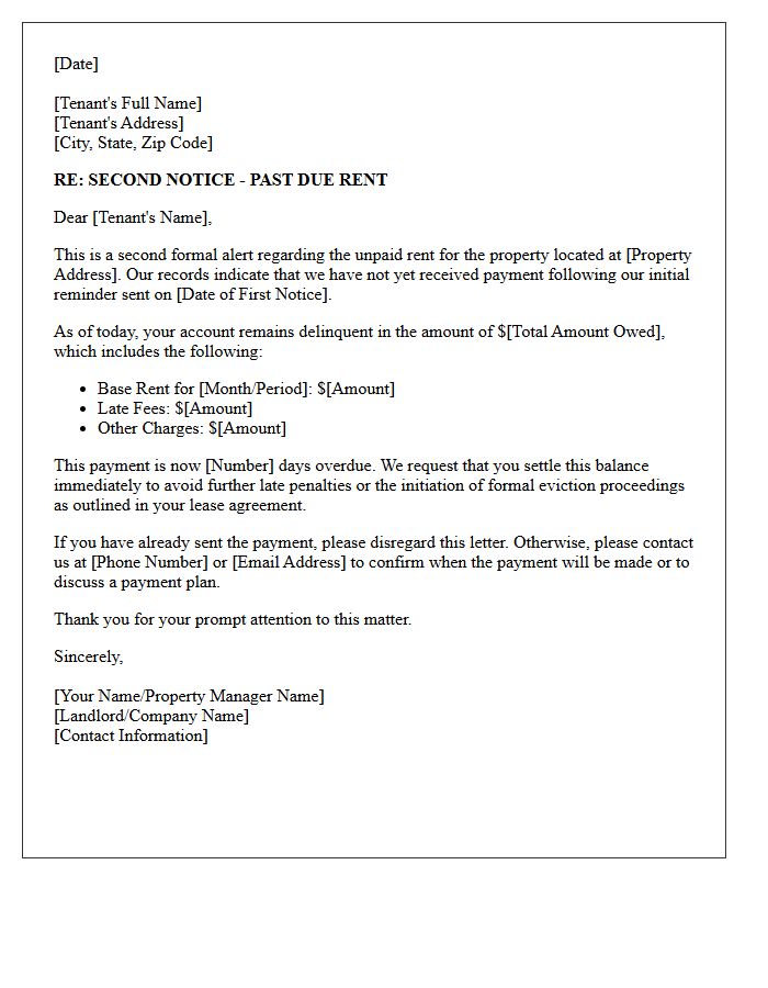 Unpaid Property Rent Second Alert Letter