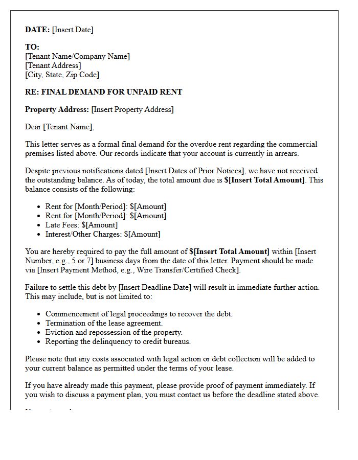 Commercial Property Final Rent Demand Letter