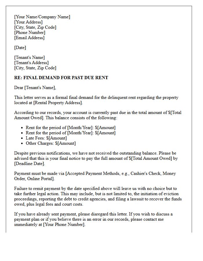 Delinquent Rent Final Demand Letter